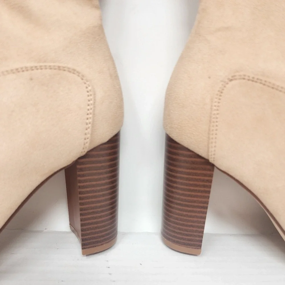 Womens Tan Faux Suede Thigh High Lace Up Back Block Heel Boots Size‎ 7.5 NEW